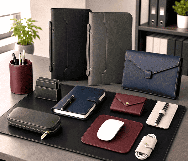 Custom leather corporate gifts -- executive folders, card holders, VIP gift sets