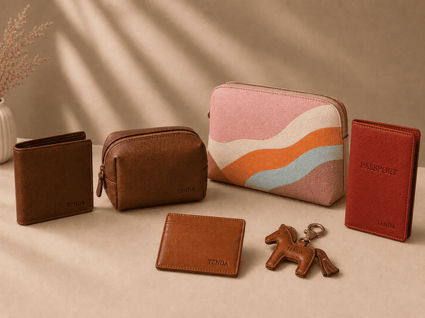 Custom leather bags and accessories -- wallets, passport holders, travel accessories