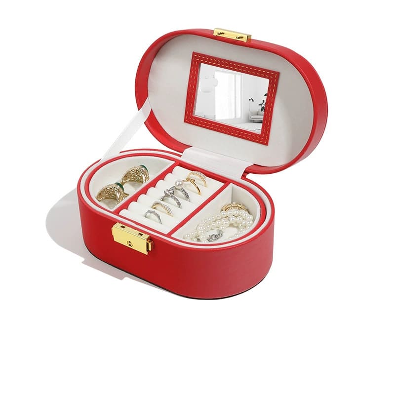 red jewelry box with tray