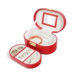 red leather jewelry box with tray